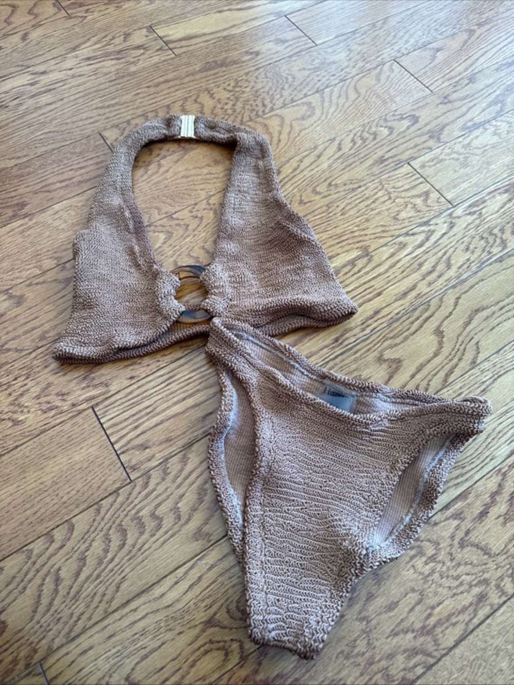 Women Hunza G Tan Knit Halter Bikini Set
